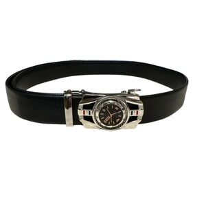 Black Leather Watch Belt with Silver Buckle Watch 🔥 49in